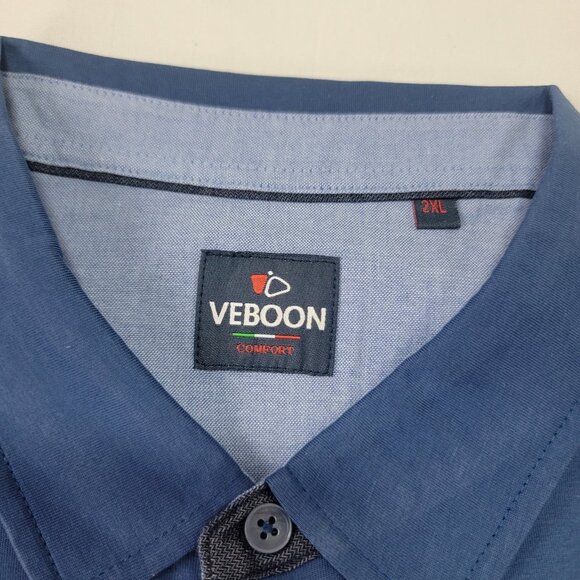 Veboon Men's Long Sleeve Blue Shirt New Size 2XL XXL Cotton Flex Polo - Picture 3 of 7